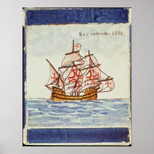 Affiche Azulejos tile depicting a ship, from Sagres