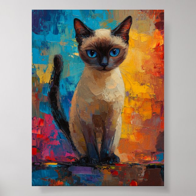 Affiche Azure-Gazed Siamese — Vivid Brushstroke Portrait (Devant)