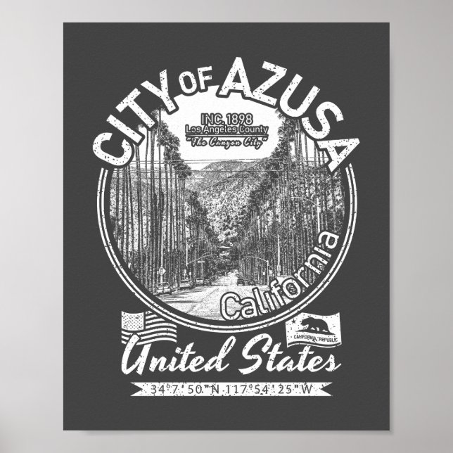 AFFICHE AZUSA CALIFORNIA VINTAGE - VILLE AZUSA CA (Devant)