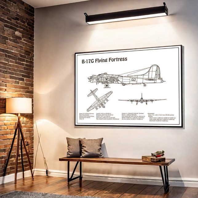 Affiche B-17 Forteresse Volante - Plan de plan d'avion BD (Créateur téléchargé)