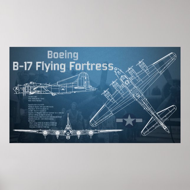 Affiche B-17 Forteresse volante Plan directeur (Devant)