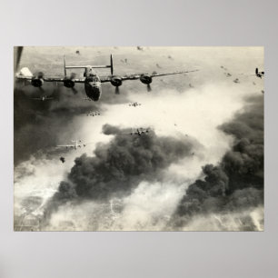Affiche B-24 2ème guerre mondiale au-dessus des champs pét