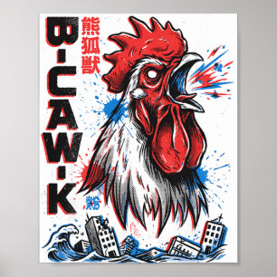 Affiche B-caw-k Géant drôle poulet japonais monstre affich