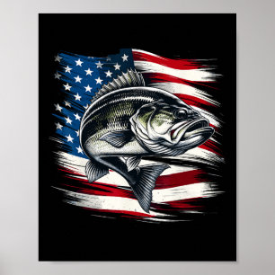 Affiche B Fish Usa Drapeau Pêcheur 4 juillet Pêche