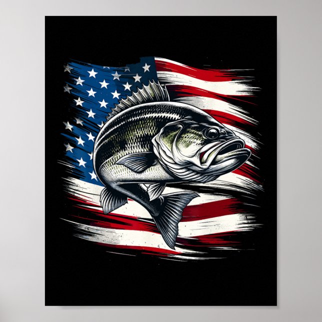 Affiche B Fish Usa Drapeau Pêcheur 4 juillet Pêche (Devant)