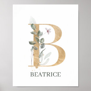 Affiche B Monogramme Floral Personnalisé