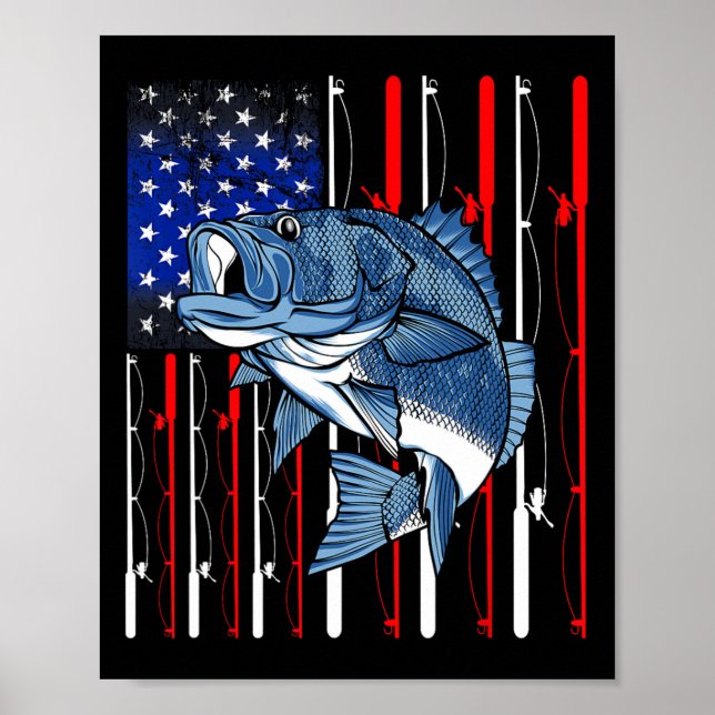 Affiche B Pêche Drapeau Américain Pêcheur Patriotique (Devant)