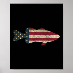 Affiche B Pêche Drapeau Américain Vintage Patriotique Angl