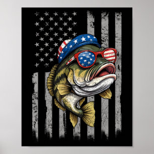 Affiche B Poisson 4 juillet Américain Drapeau Poisson Patr
