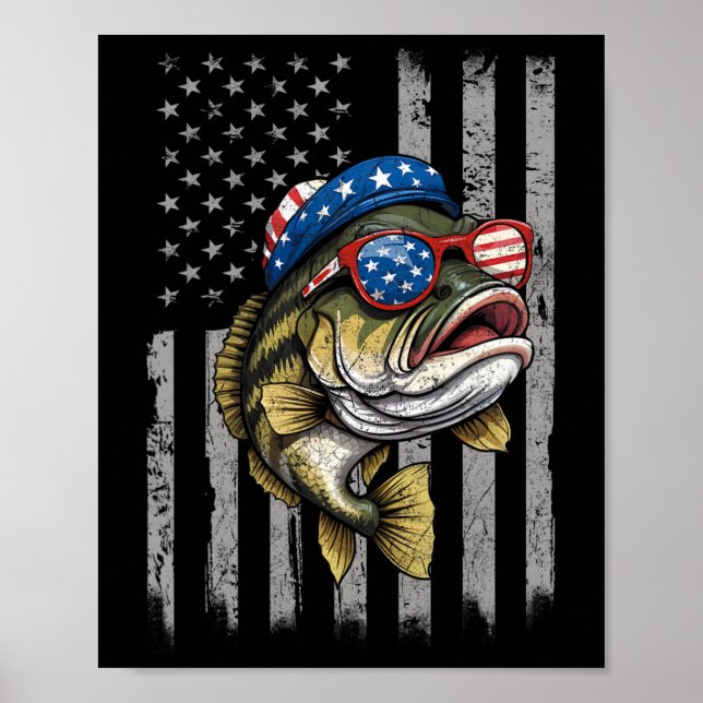 Affiche B Poisson 4 juillet Américain Drapeau Poisson Patr (Devant)