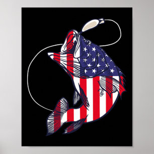 Affiche B Tee-shirt de pêche Drapeau Usa Chapeau Américain
