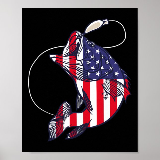 Affiche B Tee-shirt de pêche Drapeau Usa Chapeau Américain (Devant)