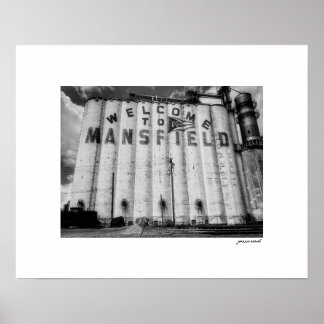 Affiche B&W Bienvenue sur les silos à grains de Mansfield