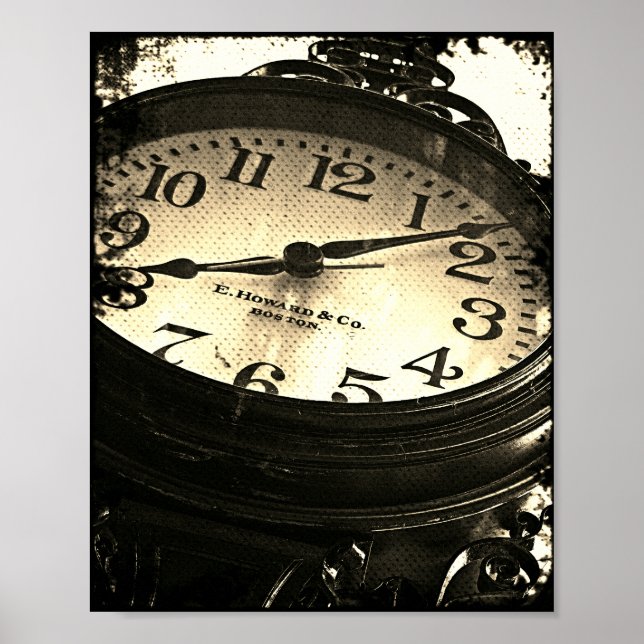 Affiche B&W d'horloge de rue antique Bar Harbor Ma (Devant)