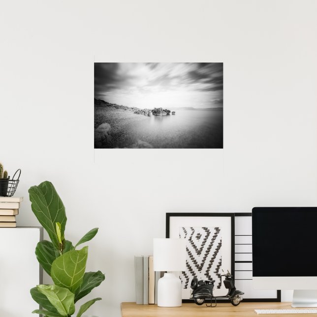 Affiche B&W longue exposition d'une plage à Rabac, Croatie (Bureau à domicile)