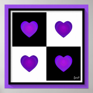 Affiche B&W Purple Hearts Beating