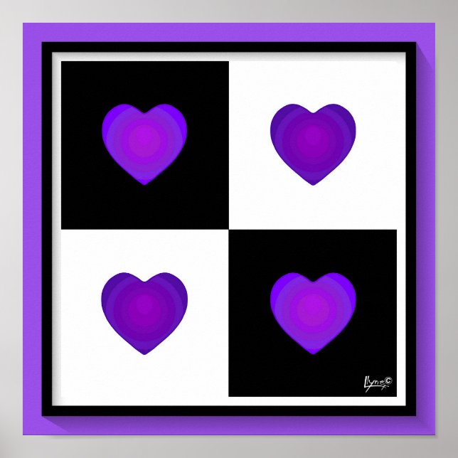 Affiche B&W Purple Hearts Beating (Devant)