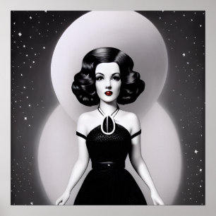 Affiche B&W Retro Sci-fi Femme