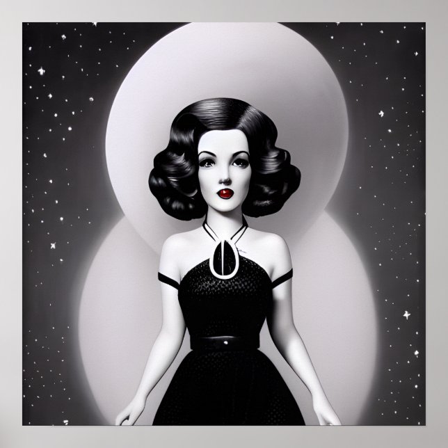 Affiche B&W Retro Sci-fi Femme (Devant)