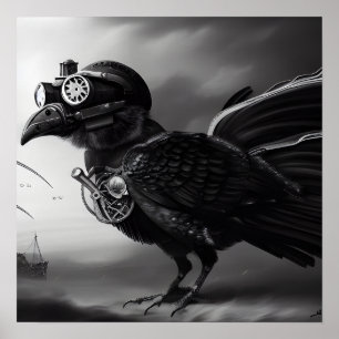Affiche B&W Steampunk Robot Bird