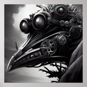 Affiche B&W Steampunk Robot Raven