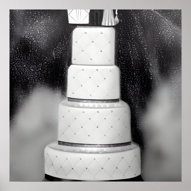 Affiche B&W White Retro Mariage Cake (Devant)