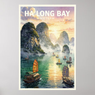 Affiche Ba Long Baïe Vietnam Voyage Rétro