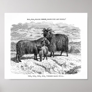 Affiche Baa, Baa, Rhyme de pépinière de moutons noirs