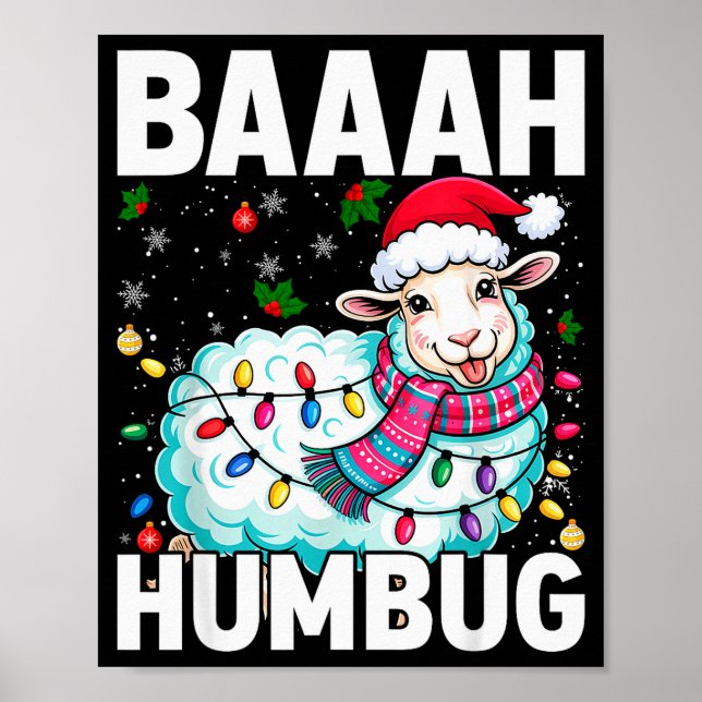 Affiche Baaah Humbug Sheep Xmas Lights Funny Anti Christma (Devant)