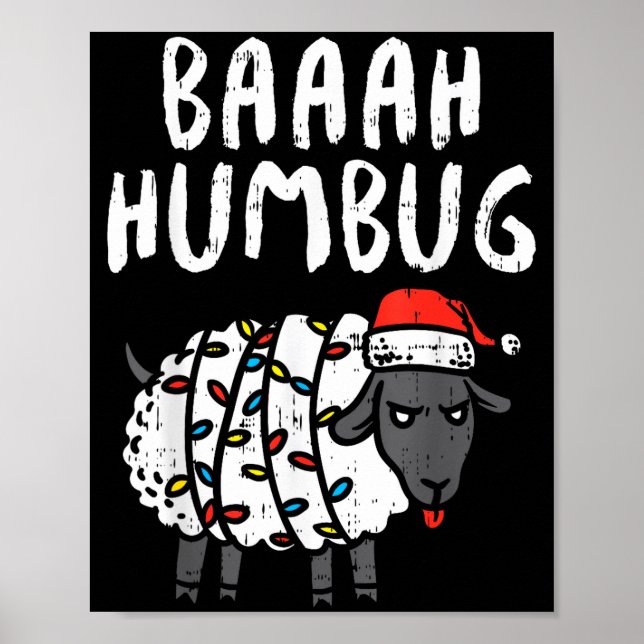 Affiche Baaah Humbug Sheep Xmas Lights Funny Anti Christma (Devant)