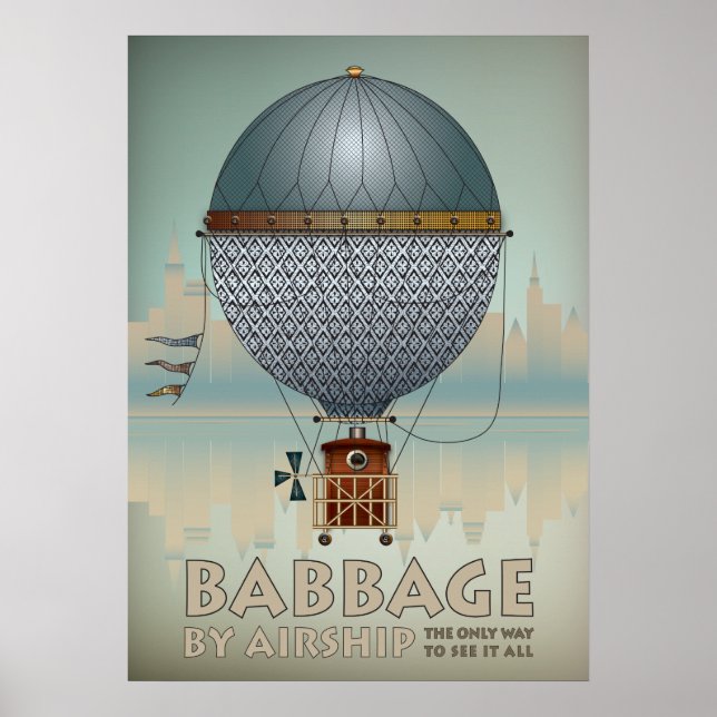 Affiche Babbage by Airship Steampunk Vintage voyage (Devant)