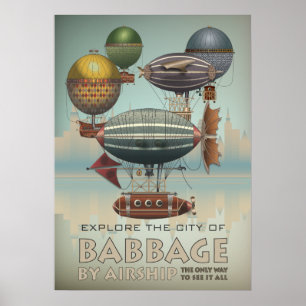 Affiche Babbage by Airship Steampunk Vintage voyage