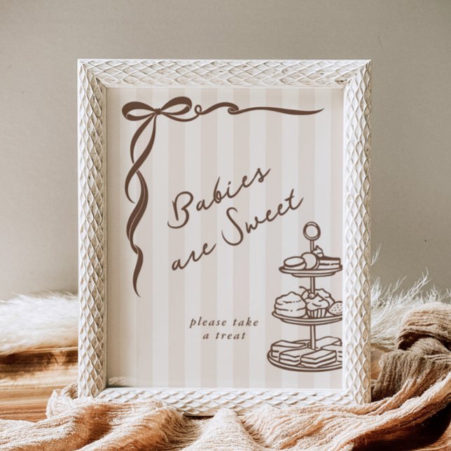 Affiche Babies are sweet Bebe Cafe Brown Bow Handdrawn (Créateur téléchargé)