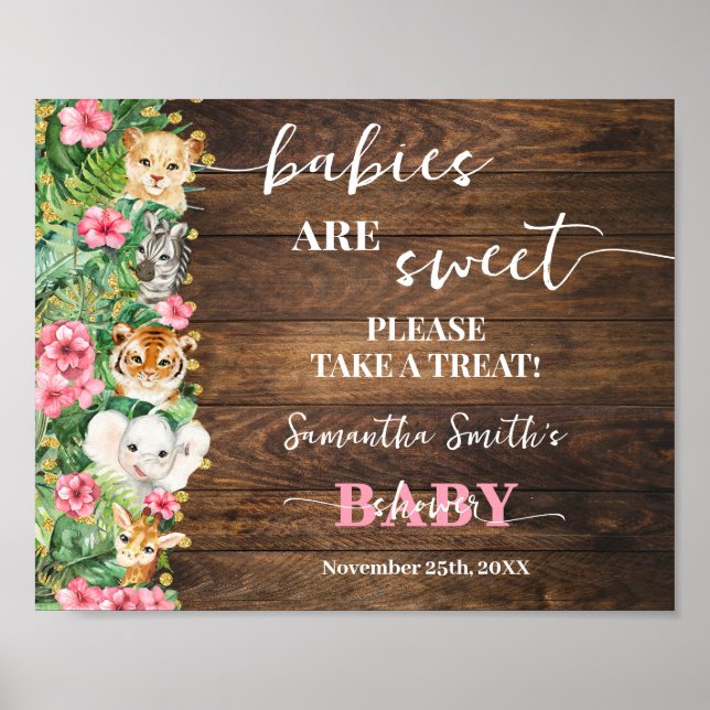 Affiche Babies are Sweet Pink Safari Rustic Baby Shower (Devant)