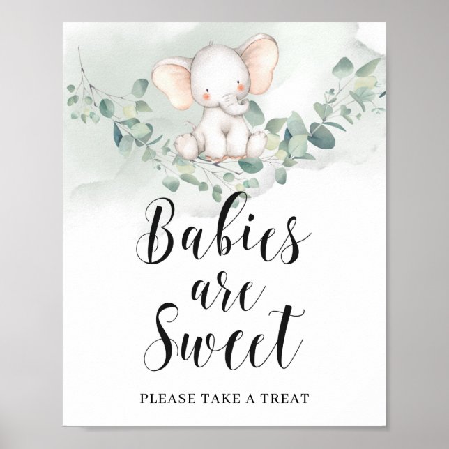 Affiche Babies are sweet sign elephant greenery eucalyptus (Devant)