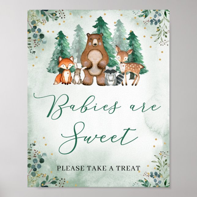 Affiche Babies are sweet sign woodland forest animals (Devant)