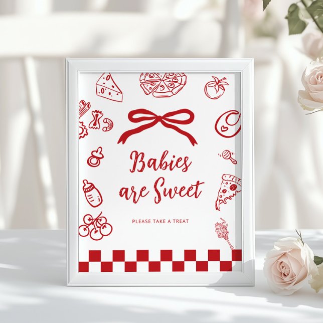 Affiche Babies are sweet Whimsical Bow Pizza Baby Shower (Créateur téléchargé)