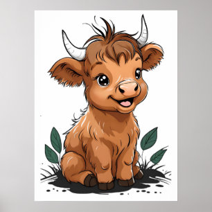 Affiche Baby assis Highland Cow Nursery Art