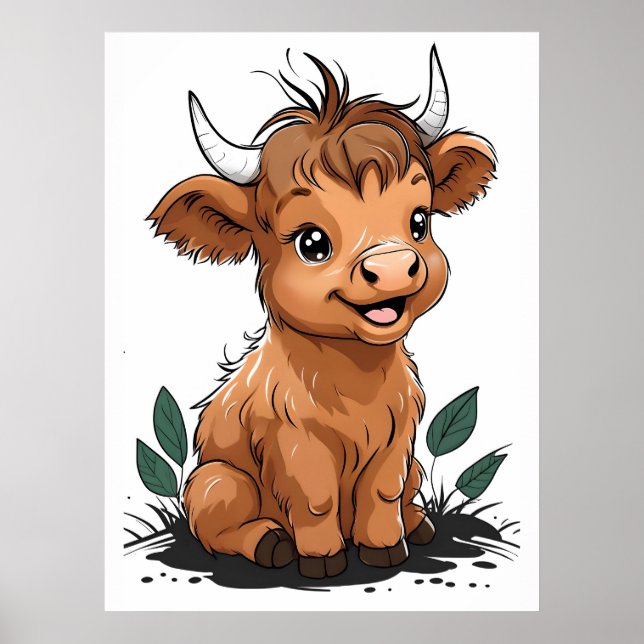 Affiche Baby assis Highland Cow Nursery Art (Devant)