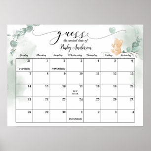 Affiche Baby Bear Douche Devis Date d'échéance Calendrier
