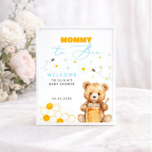 Affiche Baby Bear & Honey Girl, Baby shower garçon Bienven