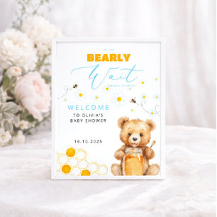 Affiche Baby Bear & Honey Girl, Baby shower garçon Bienven
