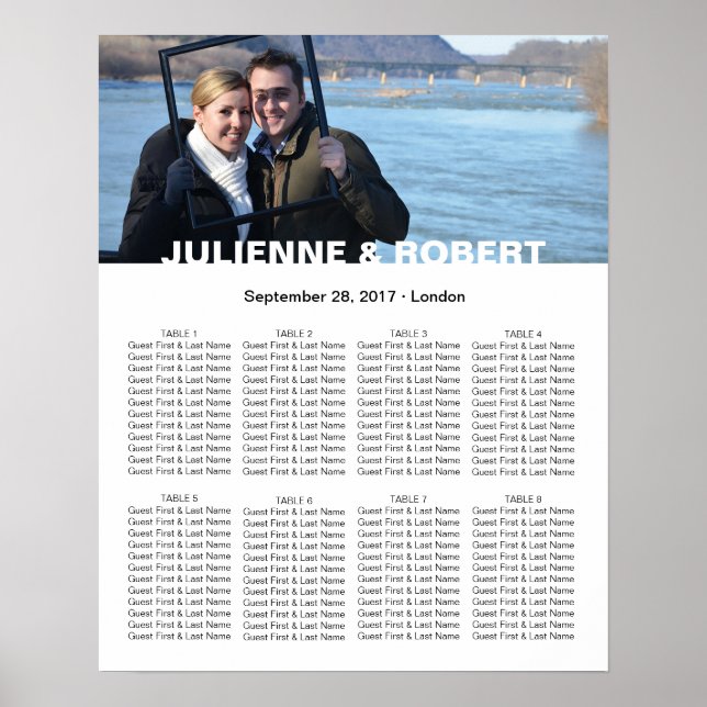 Affiche Baby Blue Modern Photo Mariage Carte de siège (Devant)