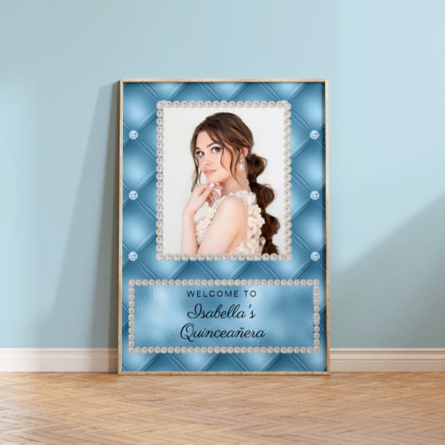 Affiche Baby Blue Pearls Photo Quinceañera (Créateur téléchargé)