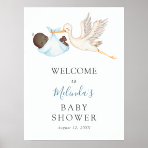Affiche Baby Boy Blue Stork Baby shower de bienvenue