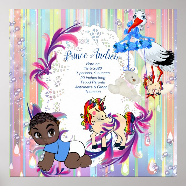 Affiche Baby Boy Bubbles & Unicorns (Devant)