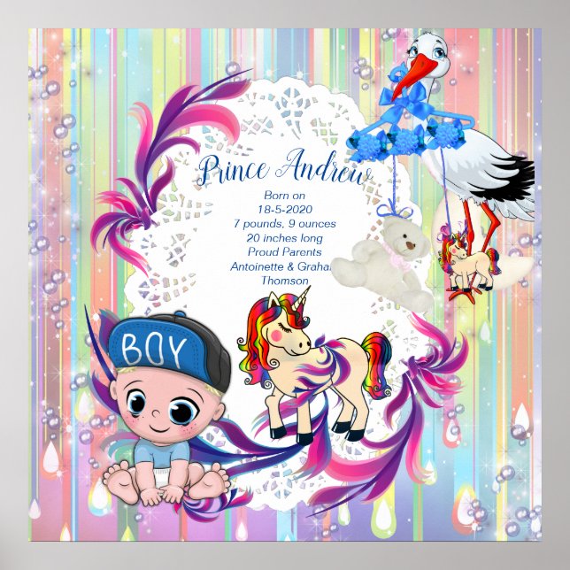 Affiche Baby Boy Bubbles & Unicorns (Devant)