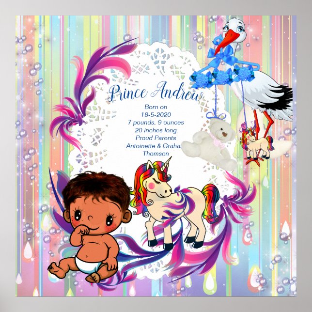 Affiche Baby Boy Bubbles & Unicorns (Devant)