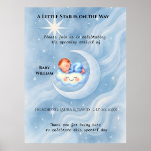 Affiche Baby Boy Douche Invitation Lune Étoiles Aquarelle