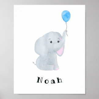 Affiche Baby Boy Elephant Nursery Wall Art personnalisable
